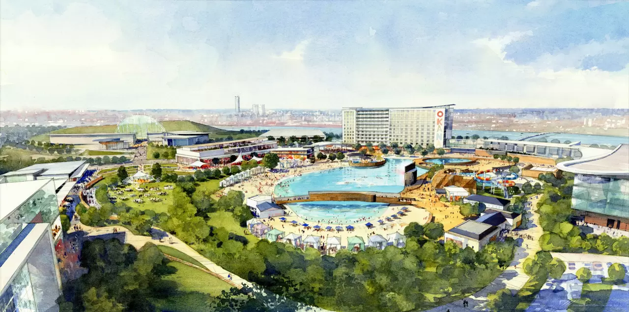 Chickasaw Nation breaks ground on destination development OKANA Resort & Indoor Waterpark in OKC. Situated along the Oklahoma River near downtown Oklahoma City and adjacent to the First Americans Museum, img#1