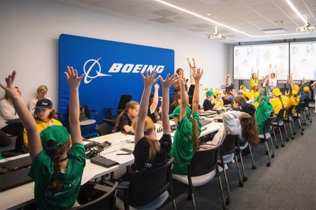Students participate in the ThinkYoung Coding School, supported by Boeing and hosted at Boeing's office in Gdansk, Poland. (Boeing photo) img#2