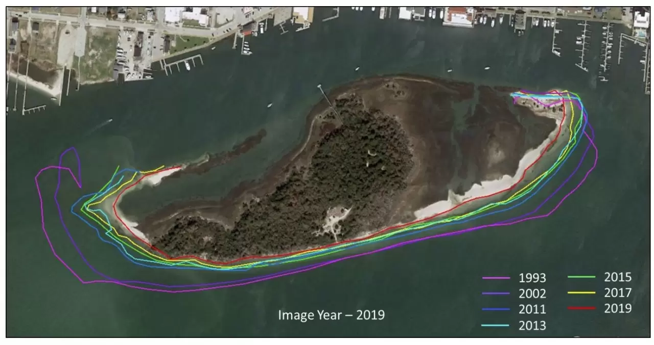 Beach shoreline erosion over time of Sugarloaf Island in North Carolina img#1