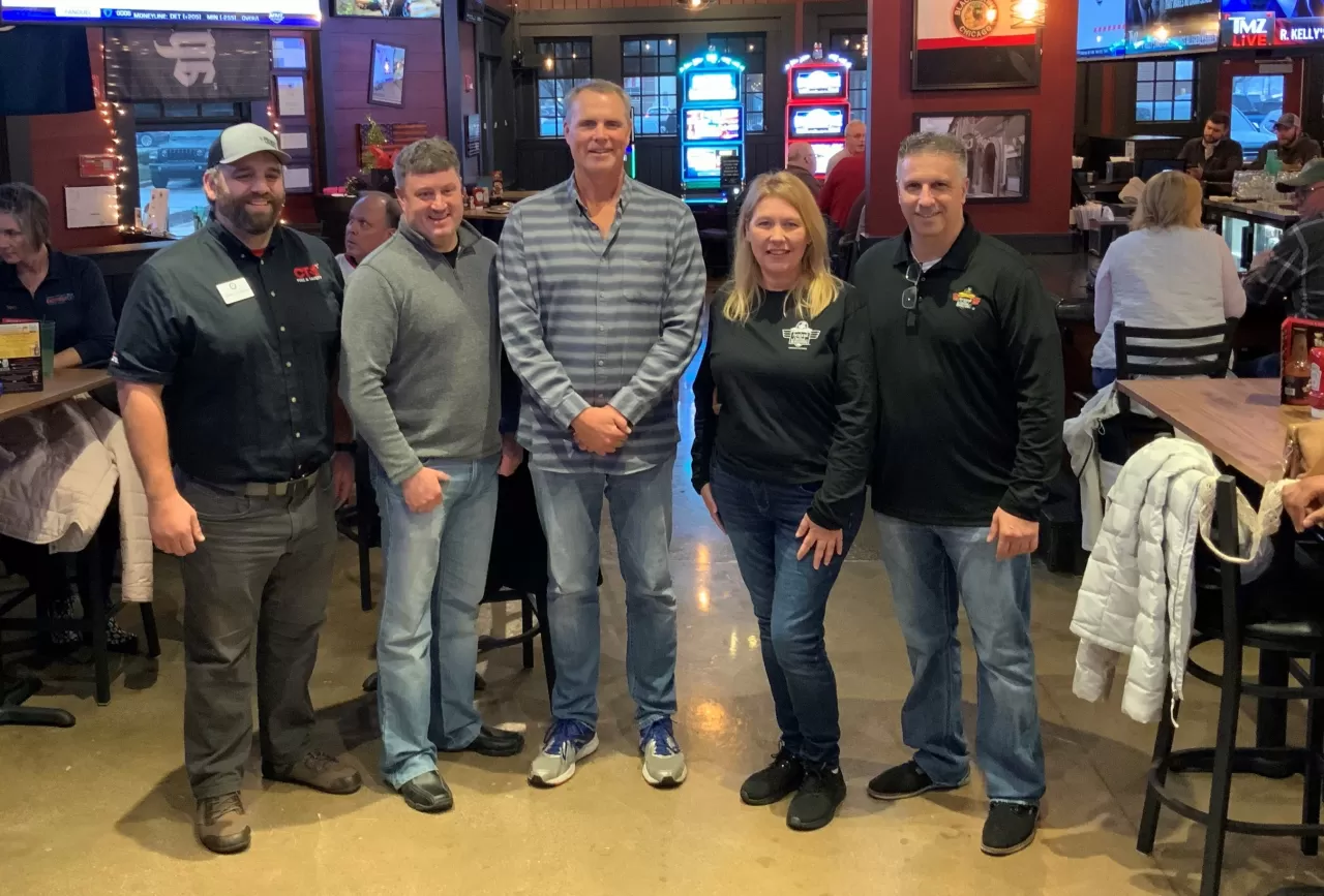 Celebrating the opening of the first Anchor Bar world-famous Buffalo chicken wing franchise in Illinois in the Village of Oswego are Jonathan Henderson, Matt Kellogg, Troy Parlier, and Anchor bar owners Laura and Samm Dimech. img#1