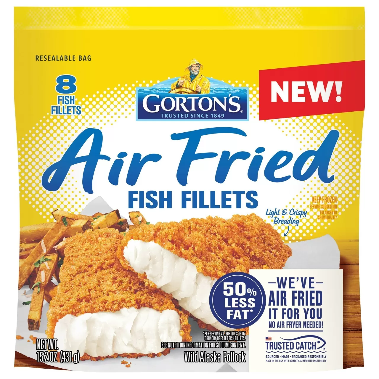 Made with 100% whole, wild-caught Alaska Pollock fillets and air fried using hot air, not oil, for a light & crispy breading that won't weigh you down. img#2