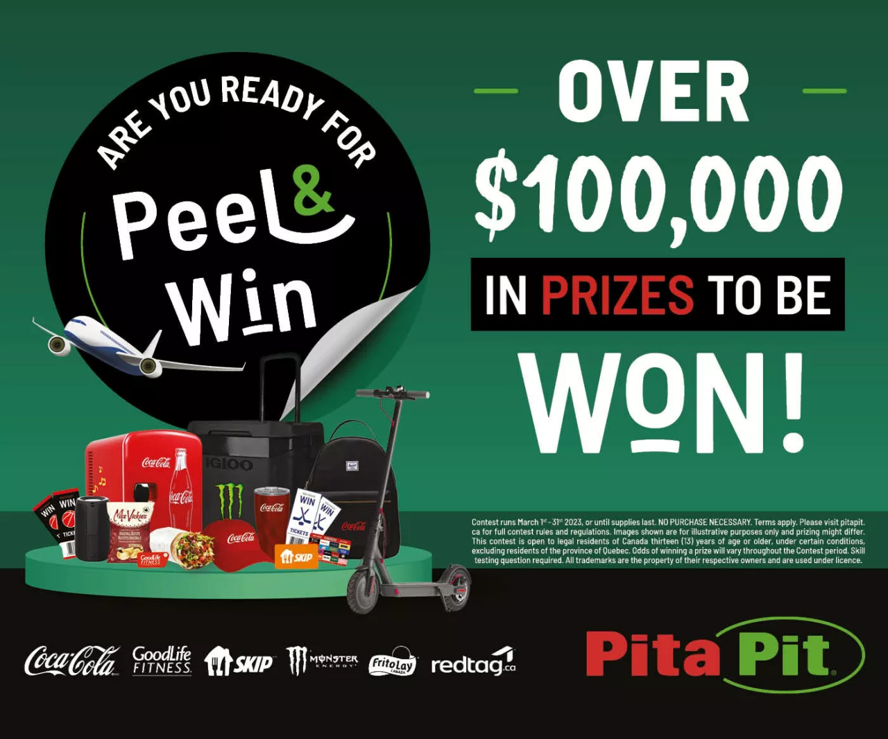 Pita Pit brings back their Peel and Win Contest, with over $100,000 in prizes to be won in March