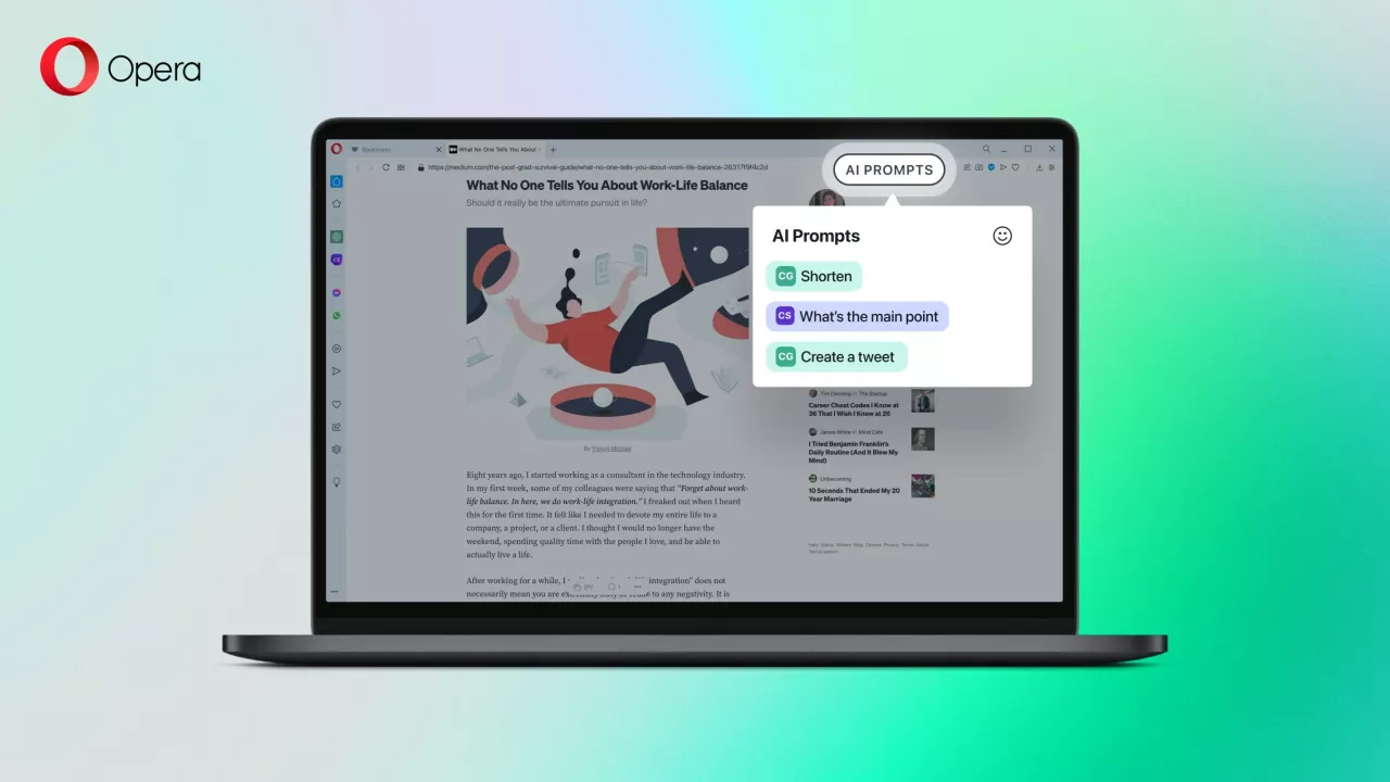 Opera goes live with generative AI tools in Desktop browser and Opera GX