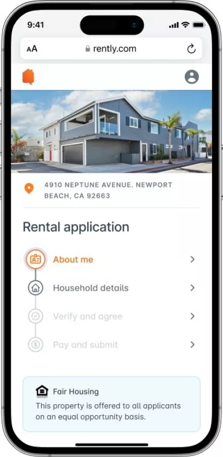 Rently's online rental application makes it easy for renters to apply for homes from their mobile device or desktop. img#1