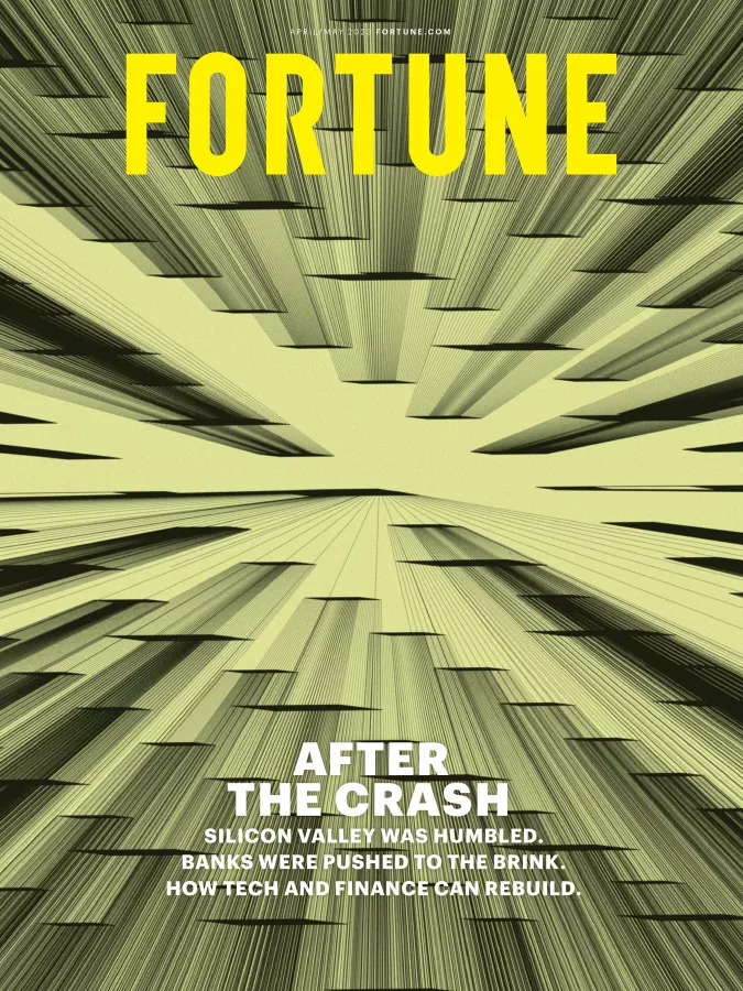 The April/May 2023 issue of Fortune includes the inaugural Fortune Crypto 40 ranking and a cover illustration by digital artist Itzel Yard, also known as Ix Shells. img#1