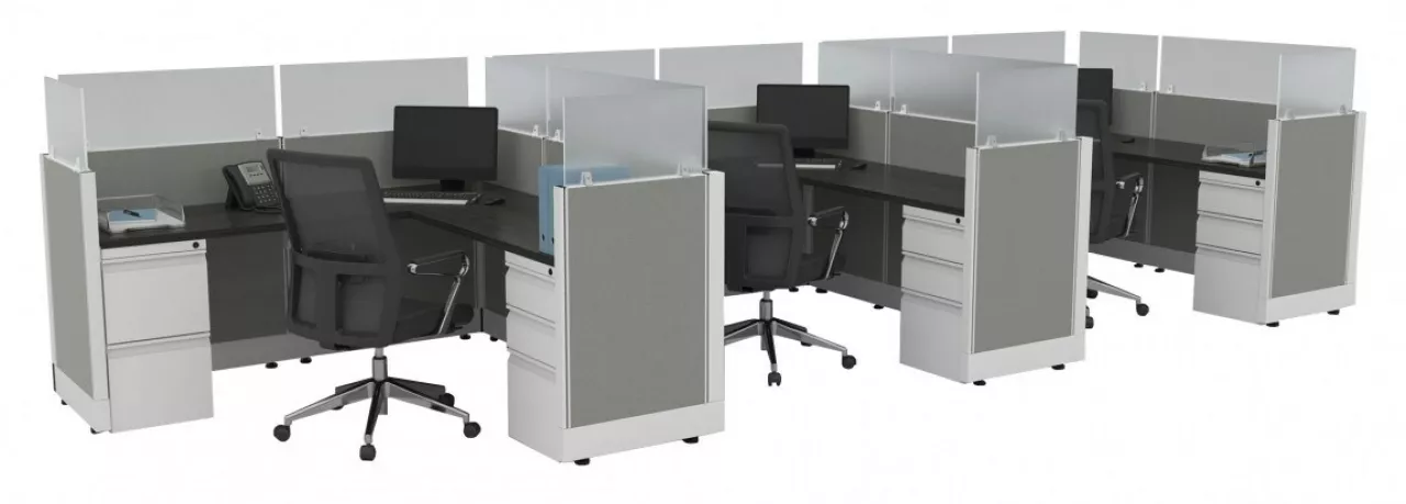 3 Person Cubicle with Frosted Glass Dividers by Office Star img#1
