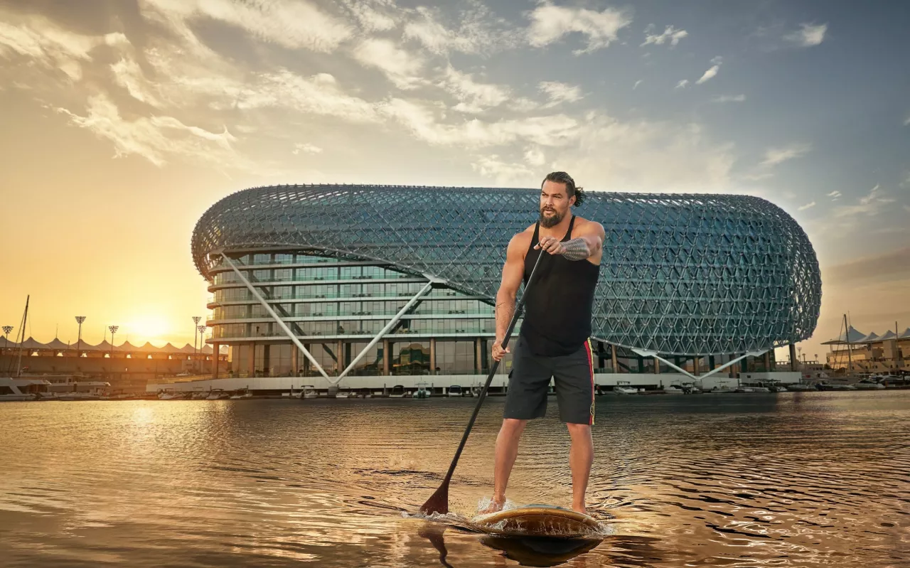 A new CIO is in town: Hollywood sensation Jason Momoa paddles his way to Yas Island Abu Dhabi as the new Chief Island Officer