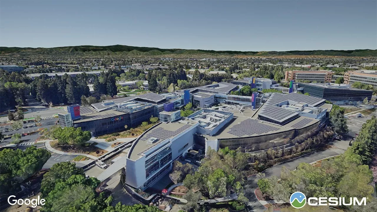 The Googleplex in Mountain View, California, USA, visualized with Photorealistic 3D Tiles using Cesium for Unity. img#1