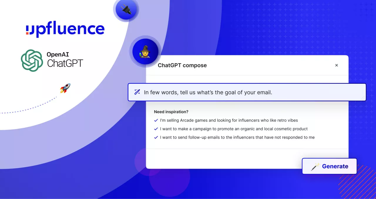 Upfluence, the leading influencer marketing software, is revolutionizing influencer marketing by adding a native ChatGPT integration to their software's messaging tool, a game-changer that will take brand's influencer recruitment to the next level. img#2