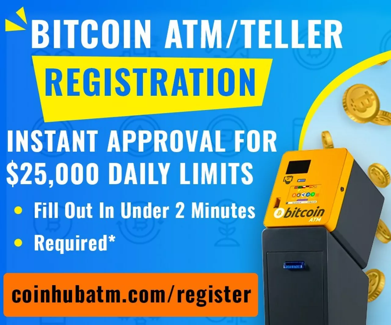 To register at a Coinhub Bitcoin ATM for high limit approval, visit the CoinhubATM website. img#2