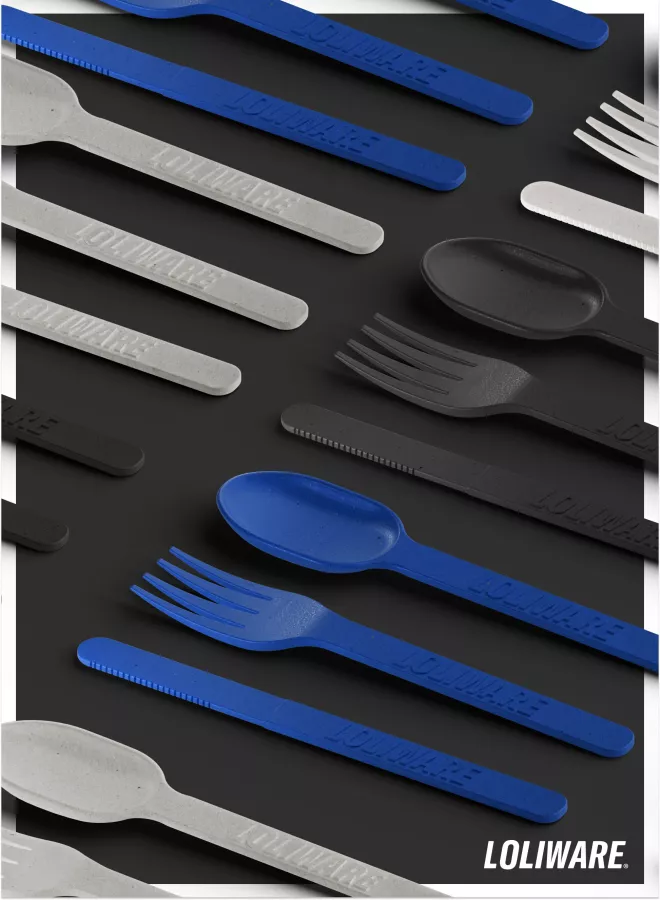 Loliware's first-ever Seaweed Utensil Set is made from seaweed resins and will be manufactured on standard plastics injection-molding equipment. img#1
