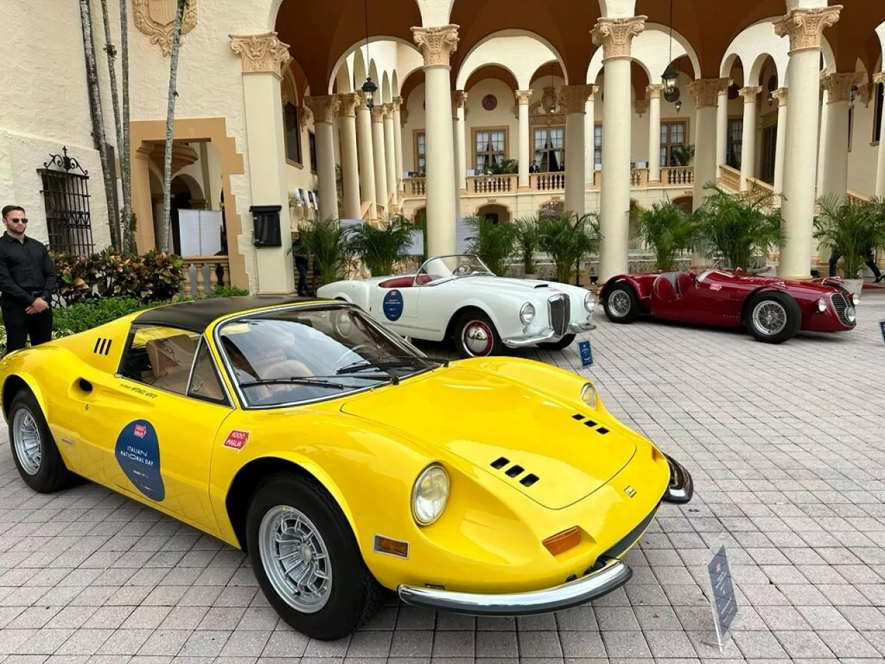 Italian automotive history on display during the event, a 1955 Lancia Aurelia B24S Spider America, a 1950 Maserati A6GCS 2000 'Monofaro' by Fantuzzi and a 1972 Ferrari Dino 246 GTS. (Mille Miglia) img#1