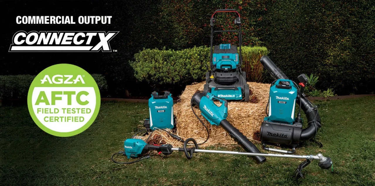 AGZA CERTIFIED: Makita has received field-tested certification from the American Green Zone Alliance (AGZA) for its XGT® (top) and ConnectX™ Systems of battery-powered outdoor power equipment. img#2