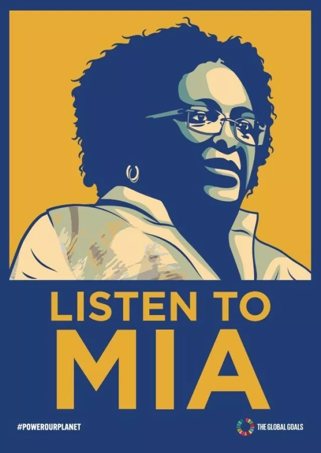 'Listen to Mia' - this poster of Barbados Prime Minister Mia Mottley has been created as part of a campaign to encourage world leaders attending the Summit for a New Global Financial Pact to support Prime Minister Mottley’s Bridgetown Initiative and campaign to reform global financial architecture. The summit is taking place in Paris from 22-23 June. img#1